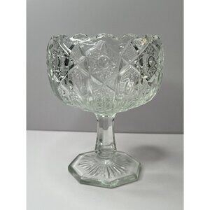 McKee Quintec Glass Compote Bowl Pedestal Clear Early American Pressed